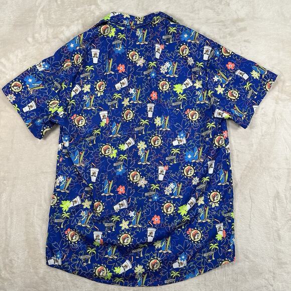 Bucees Hawaiian Tropical Camper Shirt Button Up Floral Blue Men’s Size S/M - Picture 3 of 6